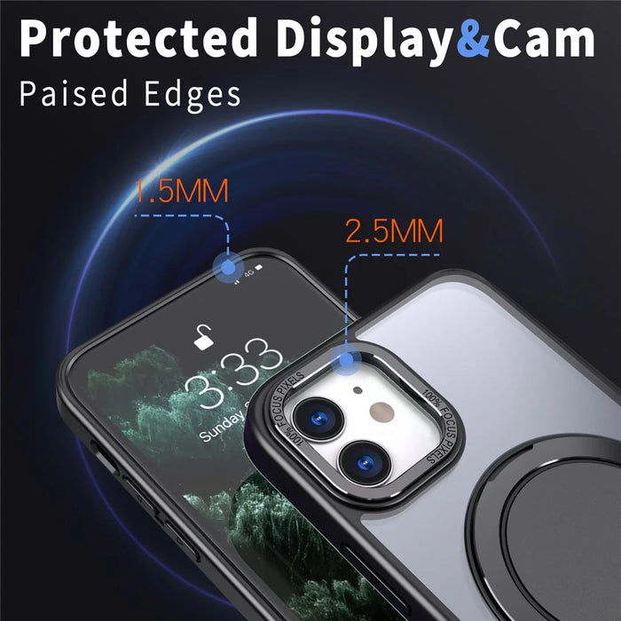 For iPhone 11 Magnetic Phone Case Invisible Gear Ring Holder Kickstand - Black - 5
