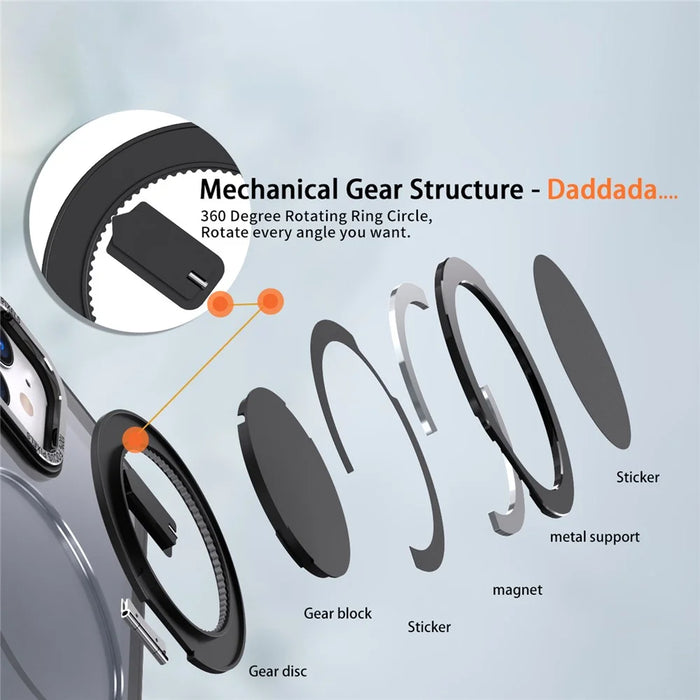 For iPhone 11 Magnetic Phone Case Invisible Gear Ring Holder Kickstand - Black - 6