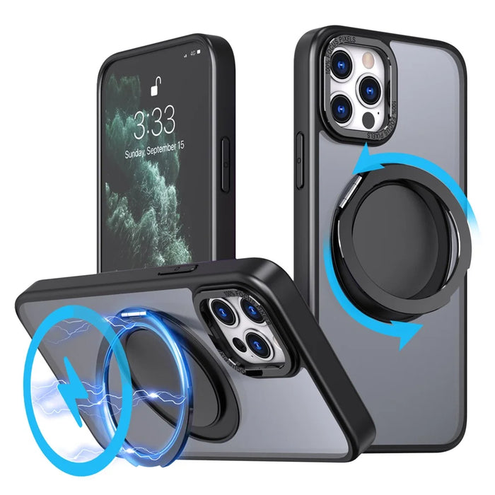 For iPhone 11 Pro Phone Case Ring Kickstand Cover Compatible with MagSafe - Black - 1