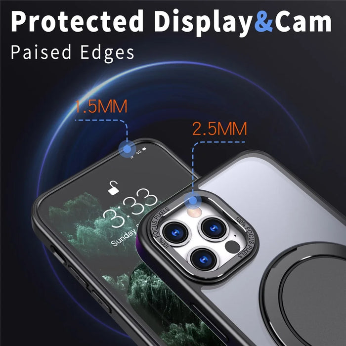 For iPhone 11 Pro Phone Case Ring Kickstand Cover Compatible with MagSafe - Black - 5