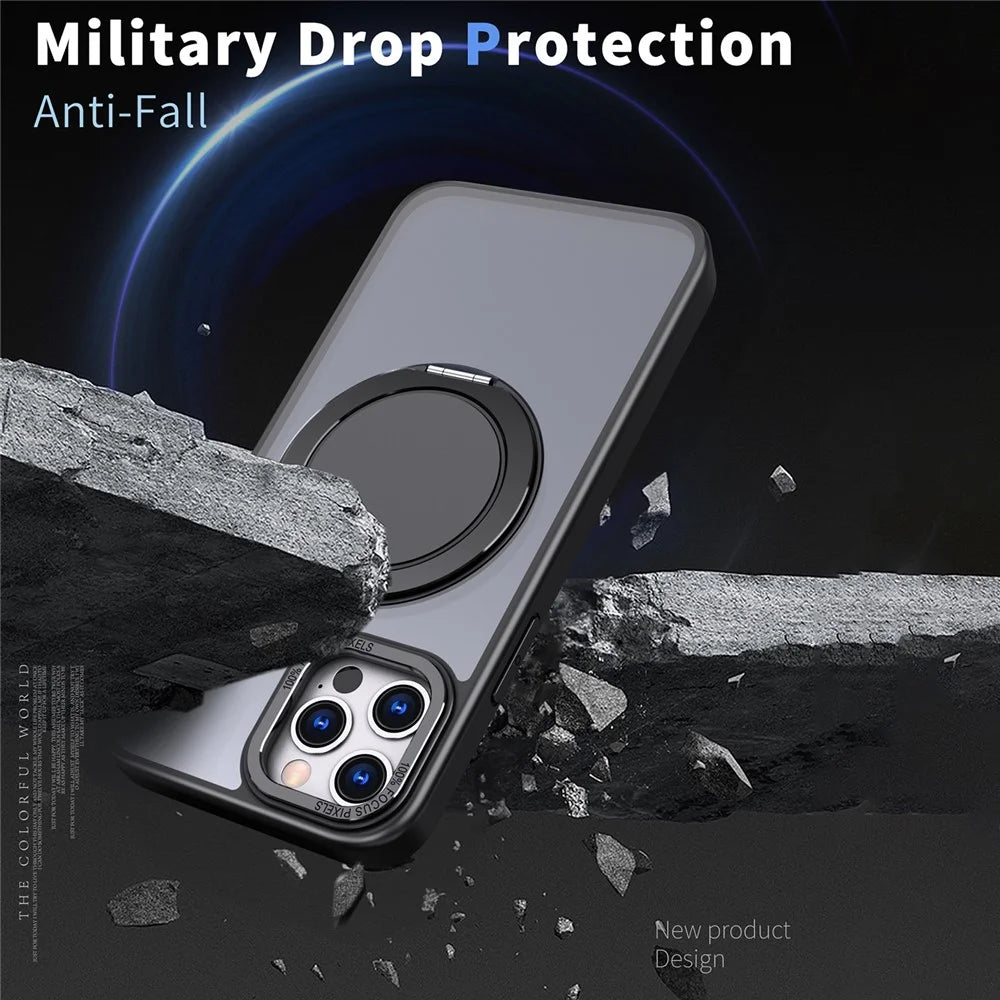 For iPhone 11 Pro Max Magnetic Case Compatible with MagSafe Rotary Kickstand - Black - 3