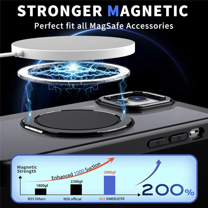 For iPhone 12 / 12 Pro Magnetic Case Rotary Ring Kickstand Phone Cover - Black - 2