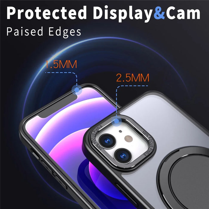 For iPhone 12 / 12 Pro Magnetic Case Rotary Ring Kickstand Phone Cover - Black - 5