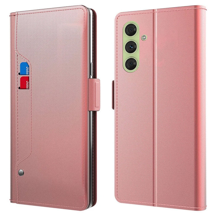 For Samsung Galaxy A15 5G / A15 4G PU Leather Case Stand Phone Cover with Mirror - Rose Gold - 1