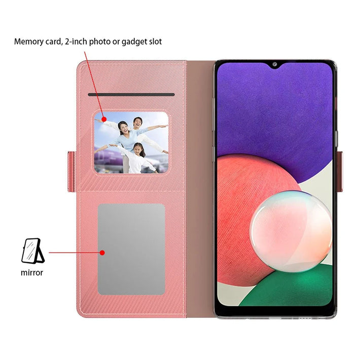 For Samsung Galaxy A15 5G / A15 4G PU Leather Case Stand Phone Cover with Mirror - Rose Gold - 2