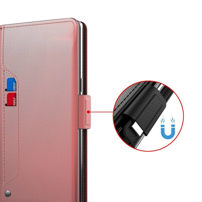 For Samsung Galaxy A15 5G / A15 4G PU Leather Case Stand Phone Cover with Mirror - Rose Gold - 6