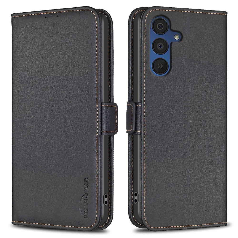 BINFEN COLOR BF31 For Samsung Galaxy A55 5G Case with Wallet Stand PU Leather Flip Phone Cover - Black - 1