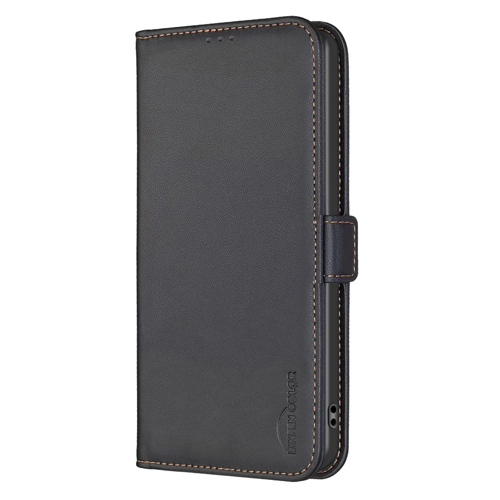 BINFEN COLOR BF31 For Samsung Galaxy A55 5G Case with Wallet Stand PU Leather Flip Phone Cover - Black - 6
