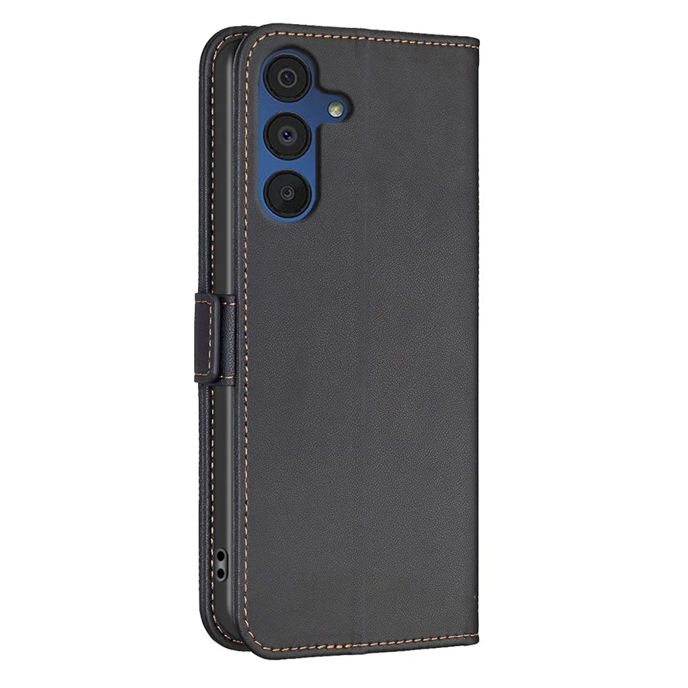 BINFEN COLOR BF31 For Samsung Galaxy A55 5G Case with Wallet Stand PU Leather Flip Phone Cover - Black - 7