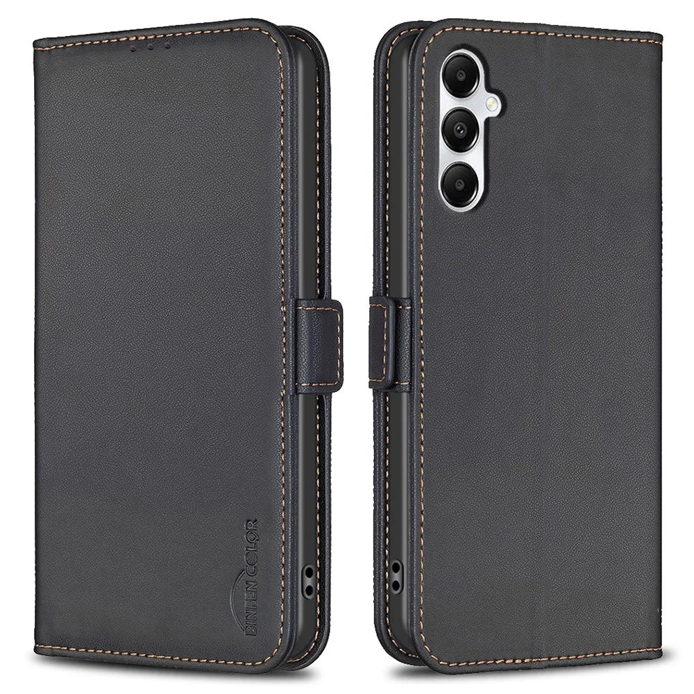 BINFEN COLOR BF31 For Samsung Galaxy A05s 4G Case with Wallet Stand PU Leather Flip Phone Cover - Black - 1