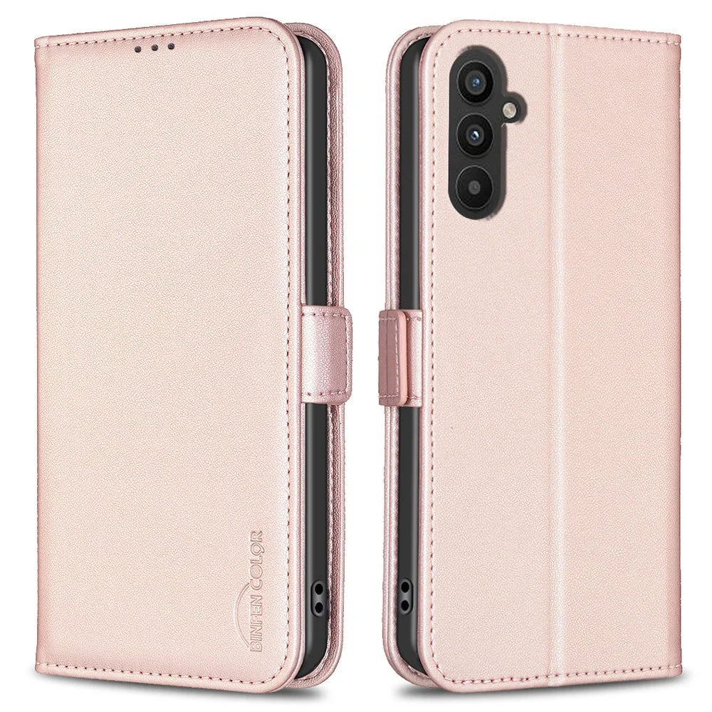 BINFEN COLOR BF31 For Samsung Galaxy A25 5G (Global) (161.0 x 76.5 x 8.3mm) Case with Wallet Stand PU Leather Flip Phone Cover - Pink - 1