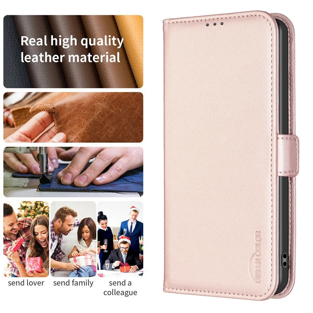 BINFEN COLOR BF31 For Samsung Galaxy A25 5G (Global) (161.0 x 76.5 x 8.3mm) Case with Wallet Stand PU Leather Flip Phone Cover - Pink - 4