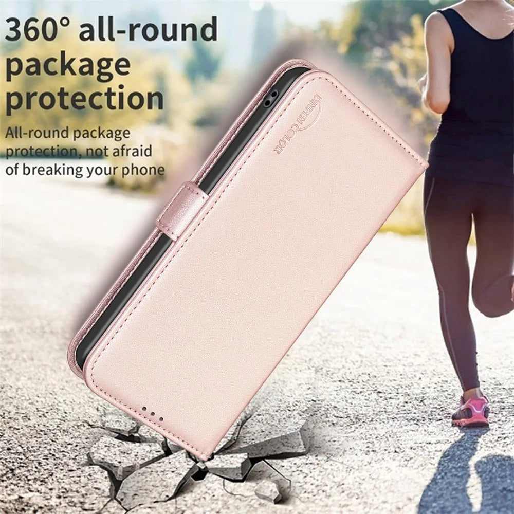 BINFEN COLOR BF31 For Samsung Galaxy A25 5G (Global) (161.0 x 76.5 x 8.3mm) Case with Wallet Stand PU Leather Flip Phone Cover - Pink - 5