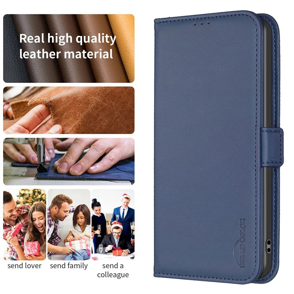 BINFEN COLOR BF31 For Samsung Galaxy A13 5G / A13 4G Case with Wallet Stand PU Leather Flip Phone Cover - Blue - 4