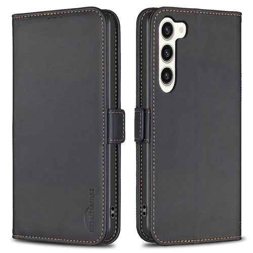 BINFEN COLOR BF31 For Samsung Galaxy S23 Case with Wallet Stand PU Leather Flip Phone Cover - Black - 1
