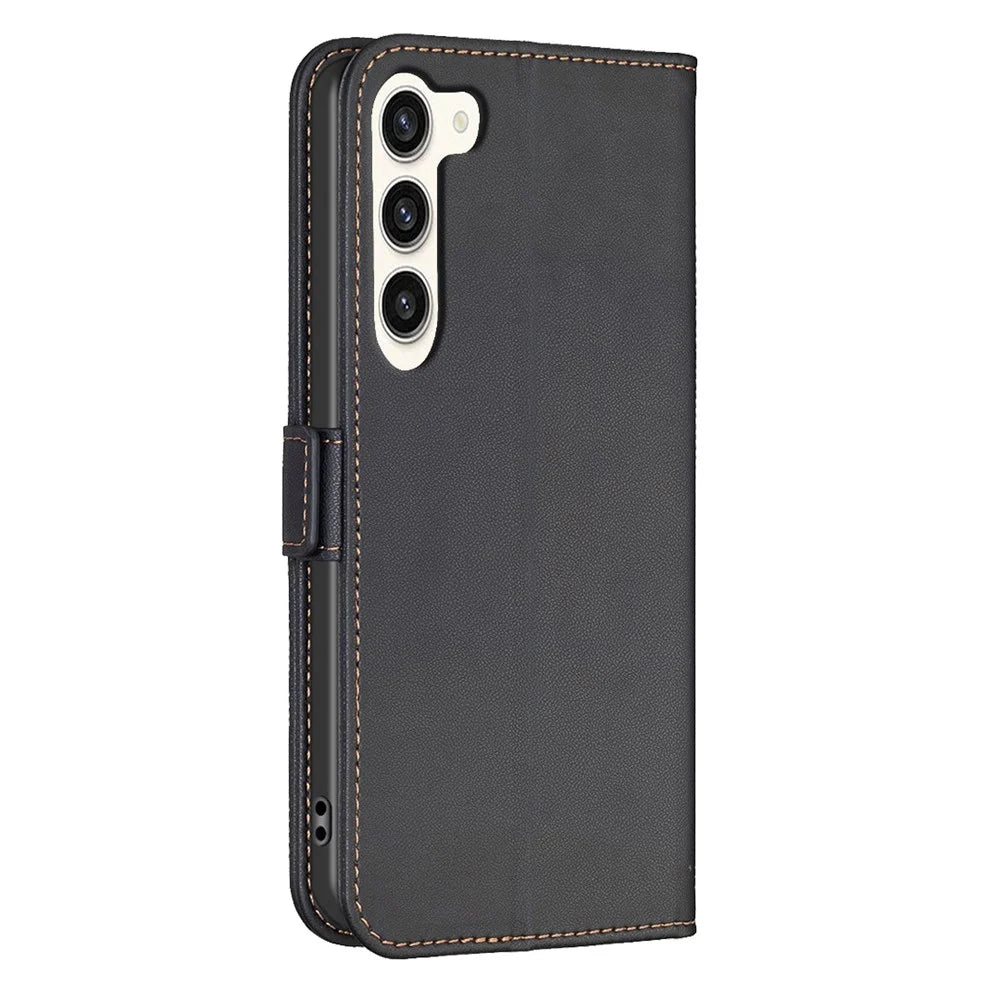 BINFEN COLOR BF31 For Samsung Galaxy S23 Case with Wallet Stand PU Leather Flip Phone Cover - Black - 7