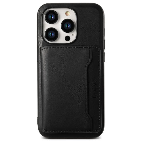 DENIOR For iPhone 15 Pro Magnetic Phone Case Kickstand Cover Detachable Card Bag - Black - 1