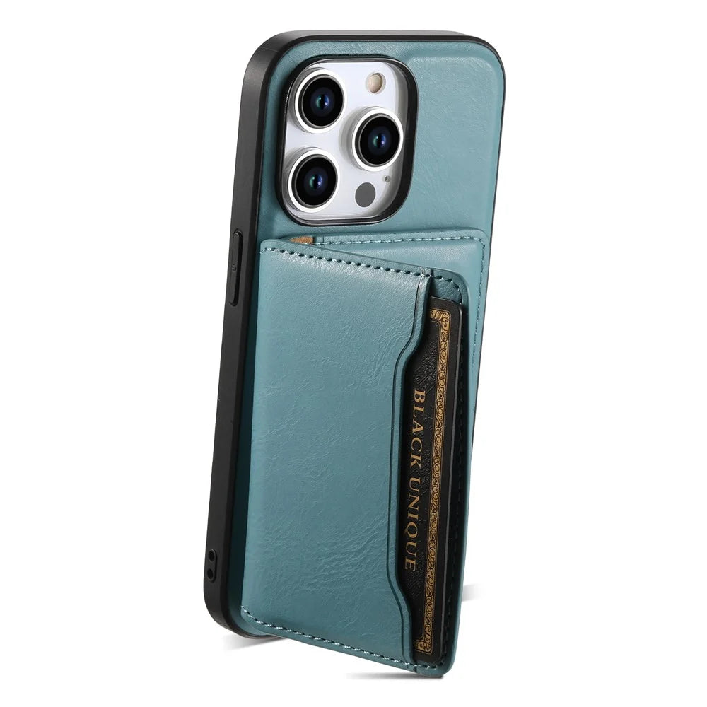 DENIOR For iPhone 15 Pro Max Phone Cover Compatible with MagSafe Detachable Card Case Kickstand - Blue - 3