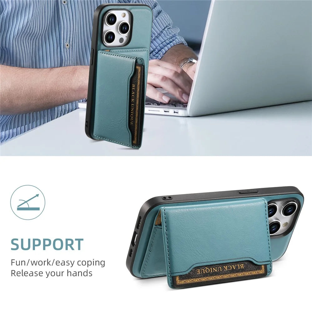 DENIOR For iPhone 15 Pro Max Phone Cover Compatible with MagSafe Detachable Card Case Kickstand - Blue - 5