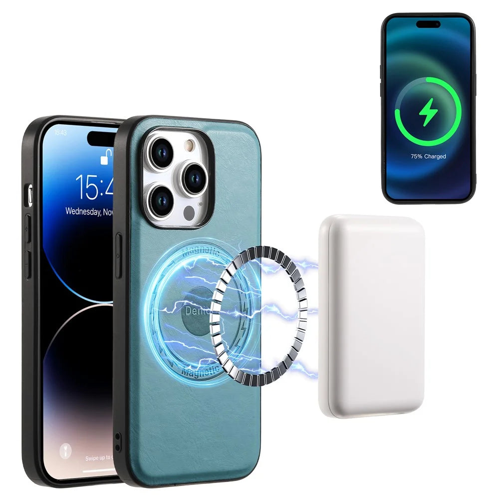 DENIOR For iPhone 15 Pro Max Phone Cover Compatible with MagSafe Detachable Card Case Kickstand - Blue - 6