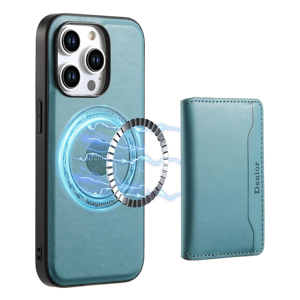 DENIOR For iPhone 15 Pro Max Phone Cover Compatible with MagSafe Detachable Card Case Kickstand - Blue - 7
