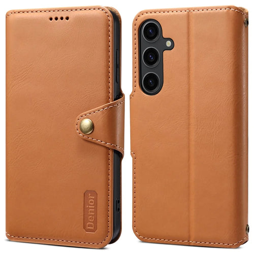DENIOR For Samsung Galaxy S24+ Phone Case Cowhide Texture Leather Wallet Cover - Khaki - 1