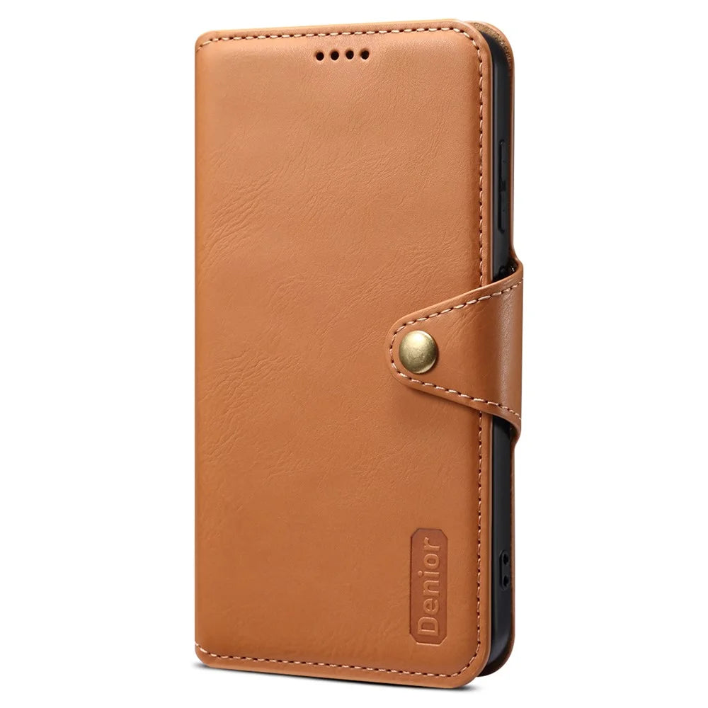 DENIOR For Samsung Galaxy S24+ Phone Case Cowhide Texture Leather Wallet Cover - Khaki - 6