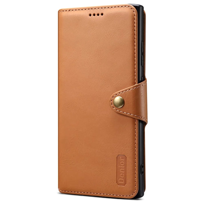 DENIOR For Samsung Galaxy S24 Ultra Case Cowhide Texture Leather Wallet Cover - Khaki - 6