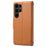 DENIOR For Samsung Galaxy S24 Ultra Case Cowhide Texture Leather Wallet Cover - Khaki - 7