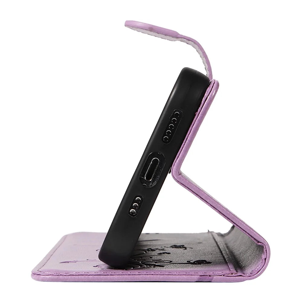 For Samsung Galaxy S24 Ultra PU Leather Cases Flower Pattern Wallet Stand Phone Cover with Strap - Purple - 5