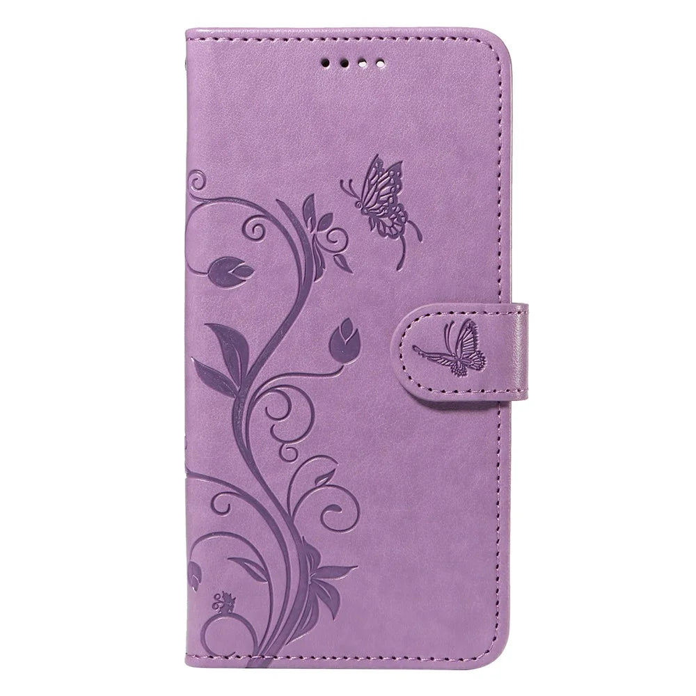 For Samsung Galaxy S24 Ultra PU Leather Cases Flower Pattern Wallet Stand Phone Cover with Strap - Purple - 6