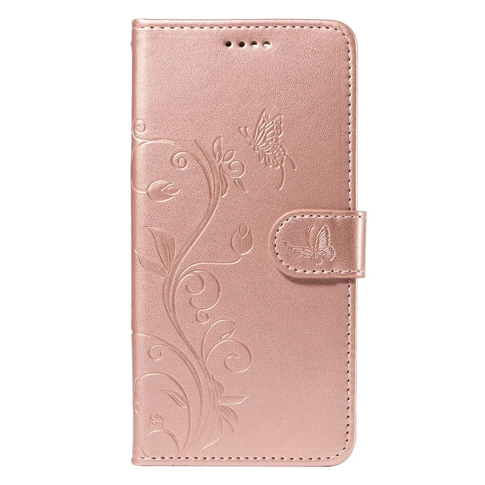 For Samsung Galaxy A05s 4G PU Leather Cases Flower Pattern Wallet Stand Phone Cover with Strap - Rose Gold - 6