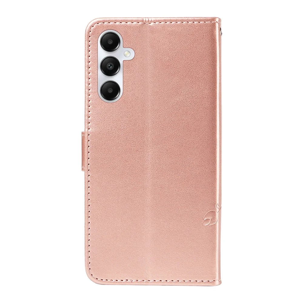 For Samsung Galaxy A05s 4G PU Leather Cases Flower Pattern Wallet Stand Phone Cover with Strap - Rose Gold - 7
