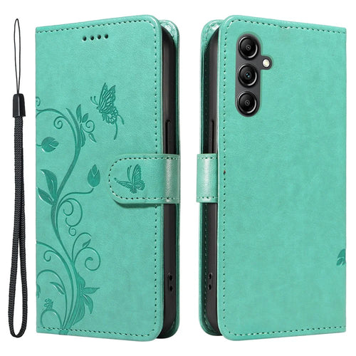 For Samsung Galaxy A15 5G PU Leather Cases Flower Pattern Wallet Stand Phone Cover with Strap - Green - 1