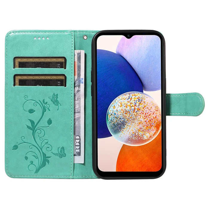 For Samsung Galaxy A15 5G PU Leather Cases Flower Pattern Wallet Stand Phone Cover with Strap - Green - 2