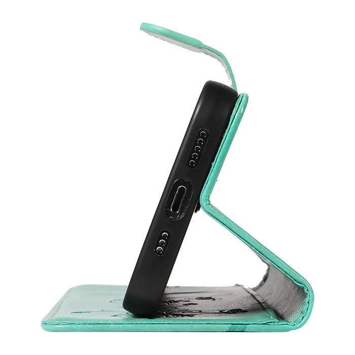For Samsung Galaxy A15 5G PU Leather Cases Flower Pattern Wallet Stand Phone Cover with Strap - Green - 5