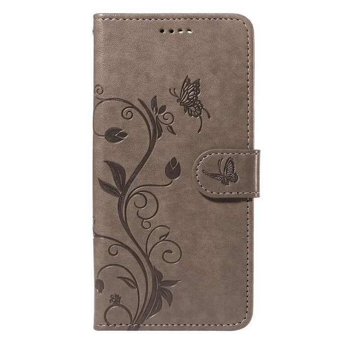 For iPhone 6 / 6s / 7 / 8 / SE (2020) / SE (2022) PU Leather Cases Flower Pattern Wallet Stand Phone Cover with Strap - Grey - 6