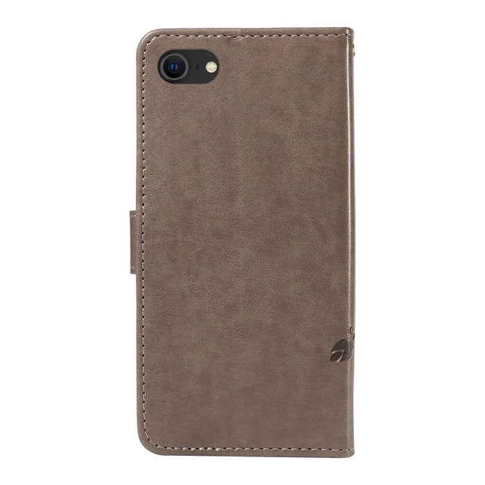For iPhone 6 / 6s / 7 / 8 / SE (2020) / SE (2022) PU Leather Cases Flower Pattern Wallet Stand Phone Cover with Strap - Grey - 7