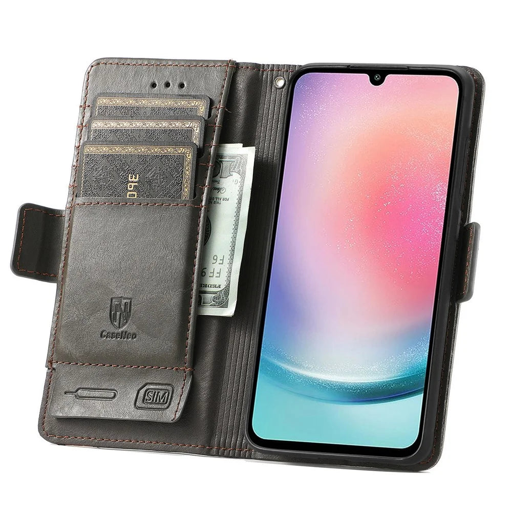 For Samsung Galaxy A25 5G (Global) (161mm) Phone Cases CASENEO PU Leather Cover Stand with RFID Blocking Wallet - Grey - 2