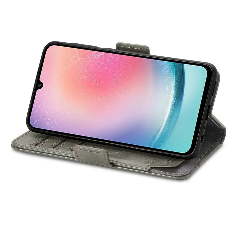 For Samsung Galaxy A25 5G (Global) (161mm) Phone Cases CASENEO PU Leather Cover Stand with RFID Blocking Wallet - Grey - 3