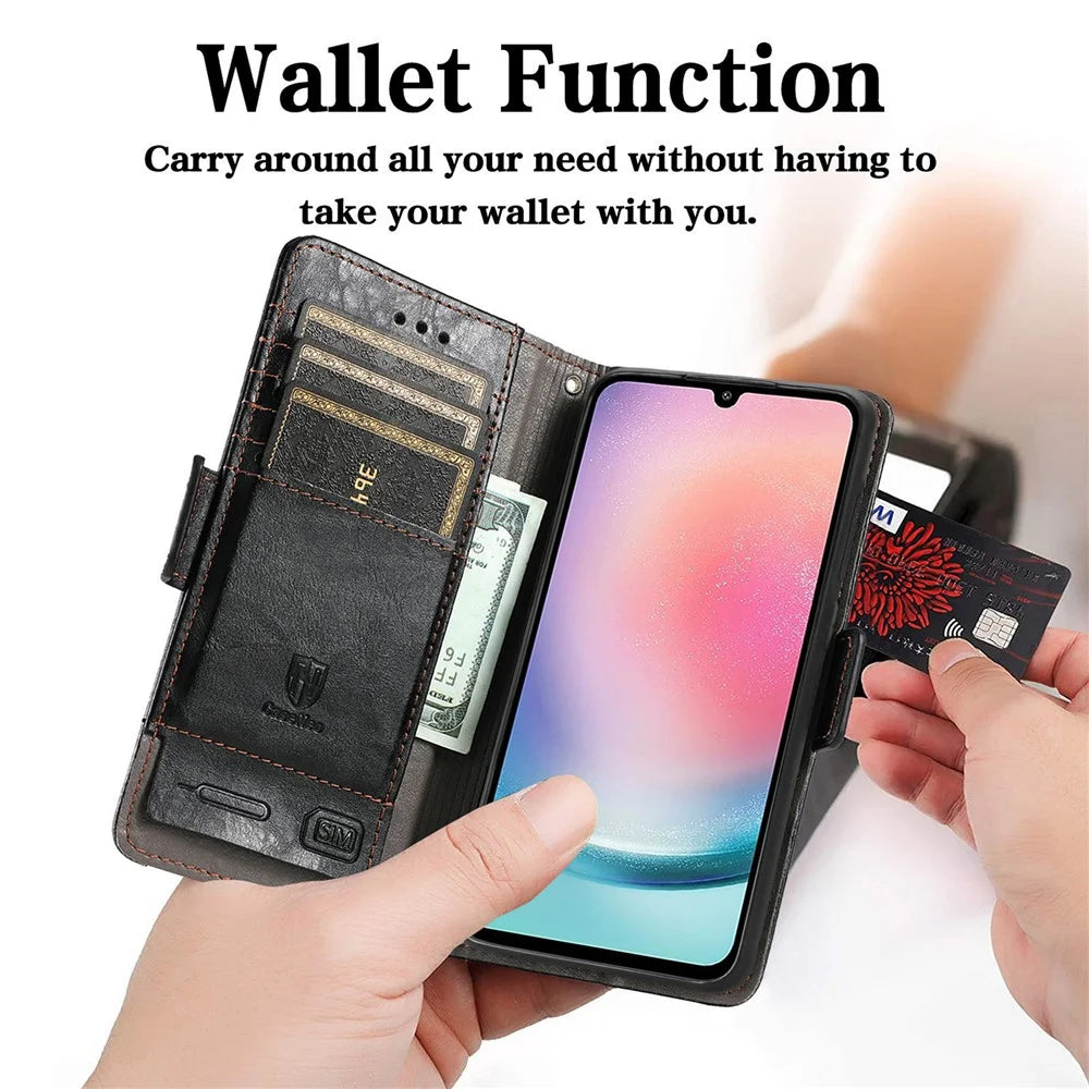 For Samsung Galaxy A25 5G (Global) (161mm) Phone Cases CASENEO PU Leather Cover Stand with RFID Blocking Wallet - Grey - 4