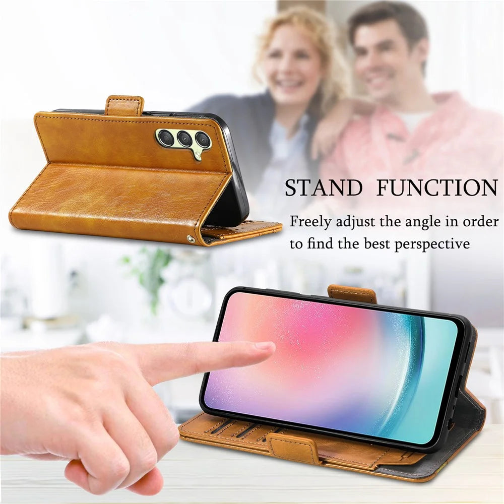 For Samsung Galaxy A25 5G (Global) (161mm) Phone Cases CASENEO PU Leather Cover Stand with RFID Blocking Wallet - Grey - 5
