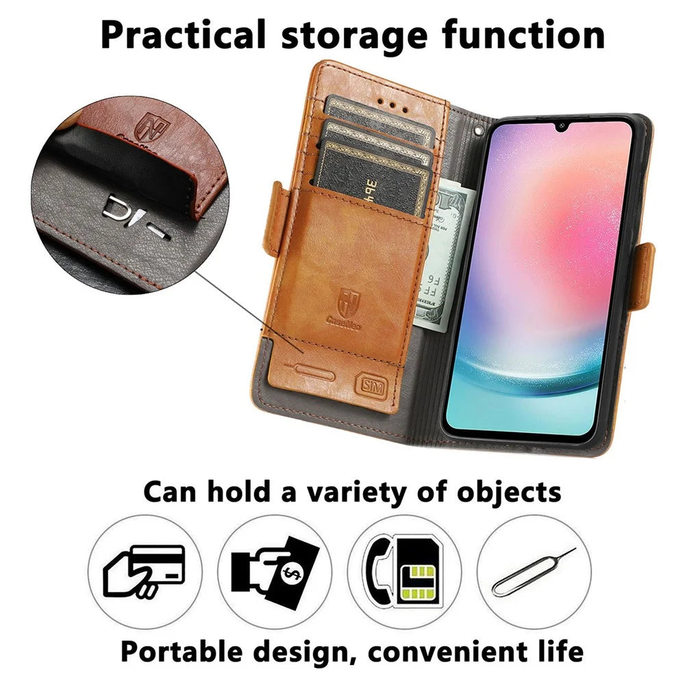 For Samsung Galaxy A25 5G (Global) (161mm) Phone Cases CASENEO PU Leather Cover Stand with RFID Blocking Wallet - Grey - 7