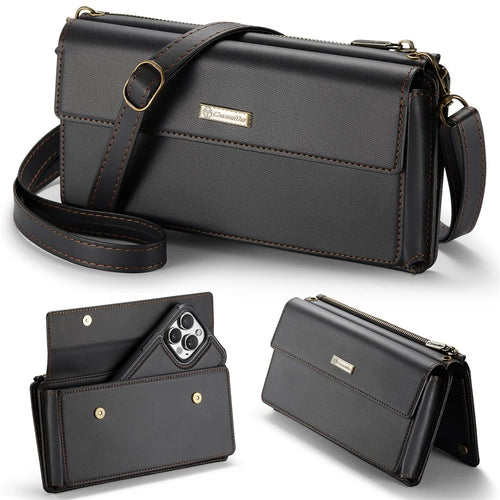 CASEME Me20 Crossbody Phone Bag for 4-7.6 inch Phones PU Leather Mobile Phone Bag Wallet Shoulder Strap - Black - 1