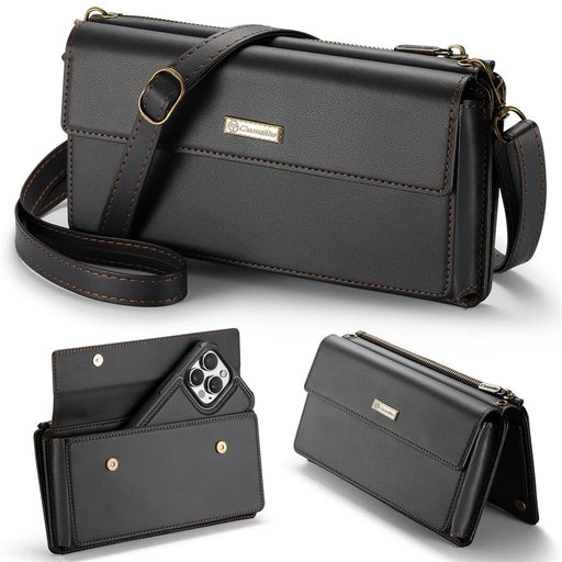 CASEME Me20 Crossbody Phone Bag for 4-7.6 inch Phones PU Leather Mobile Phone Bag Wallet Shoulder Strap - Black - 1