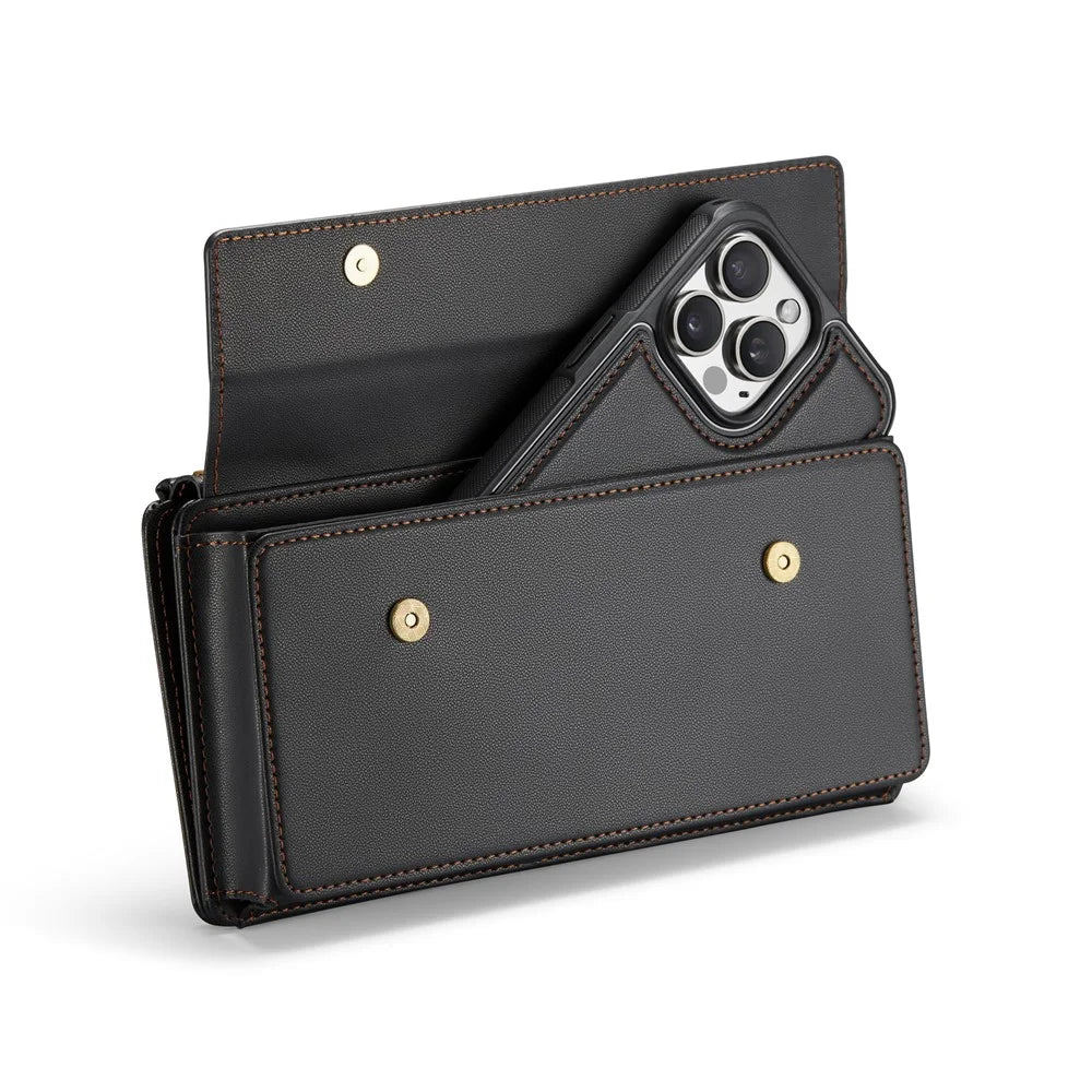 CASEME Me20 Crossbody Phone Bag for 4-7.6 inch Phones PU Leather Mobile Phone Bag Wallet Shoulder Strap - Black - 5