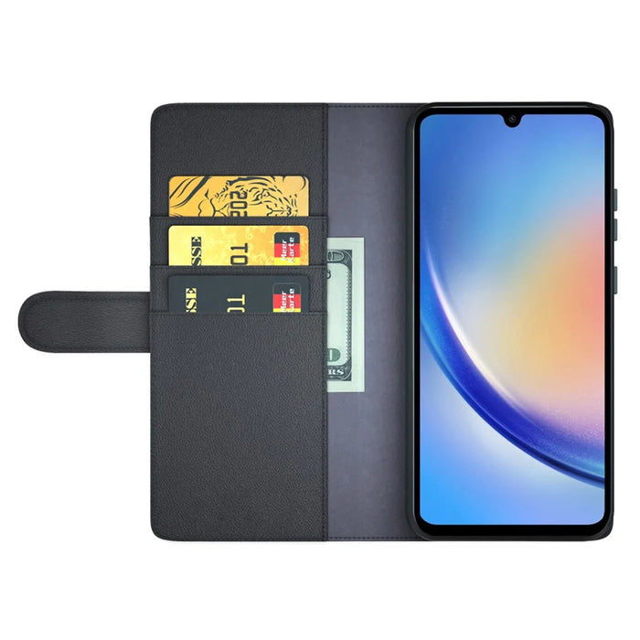 For Samsung Galaxy A35 5G Case Genuine Split Leather Phone Cover with Wallet Stand - Black - 2