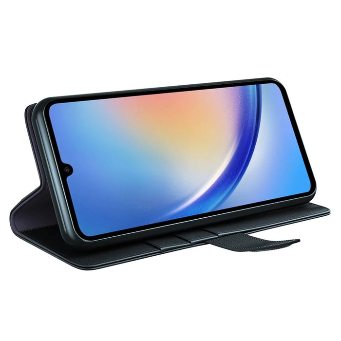 For Samsung Galaxy A35 5G Case Genuine Split Leather Phone Cover with Wallet Stand - Black - 3