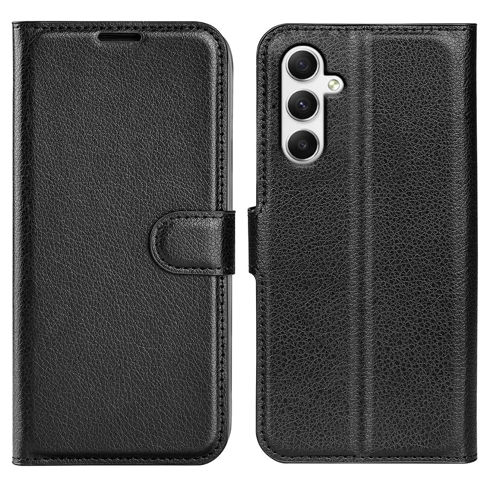 For Samsung Galaxy A35 5G Litchi Texture Wallet Case PU Leather Phone Stand Cover - Black - 1