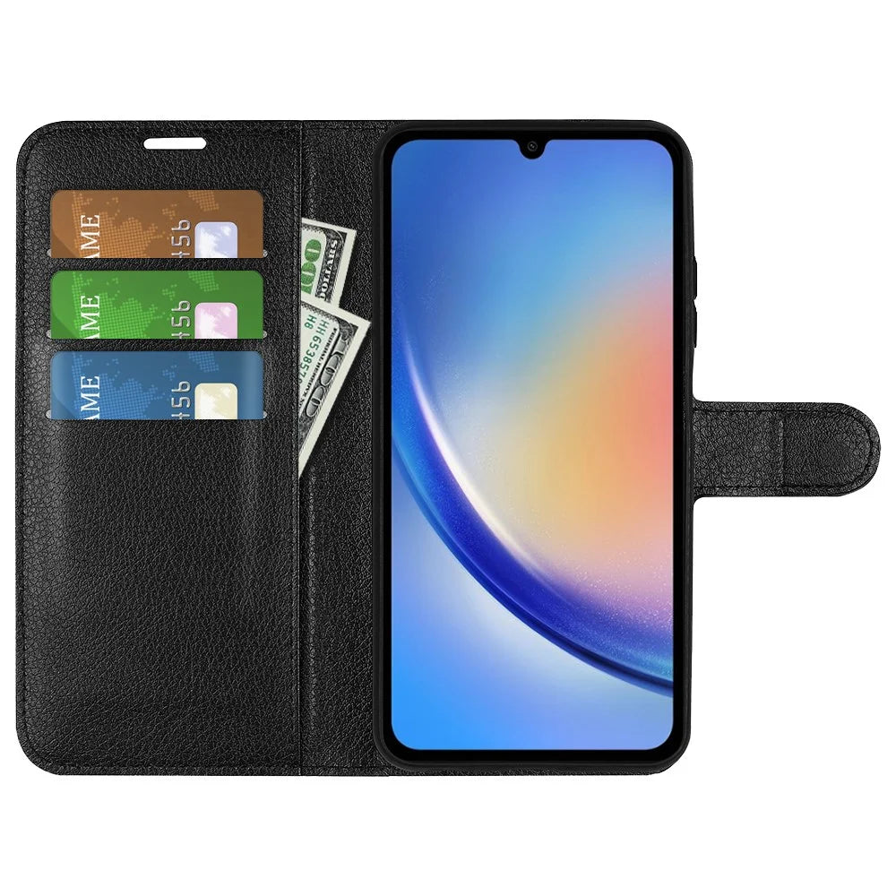 For Samsung Galaxy A35 5G Litchi Texture Wallet Case PU Leather Phone Stand Cover - Black - 2